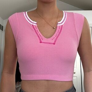 Pink and white crop top